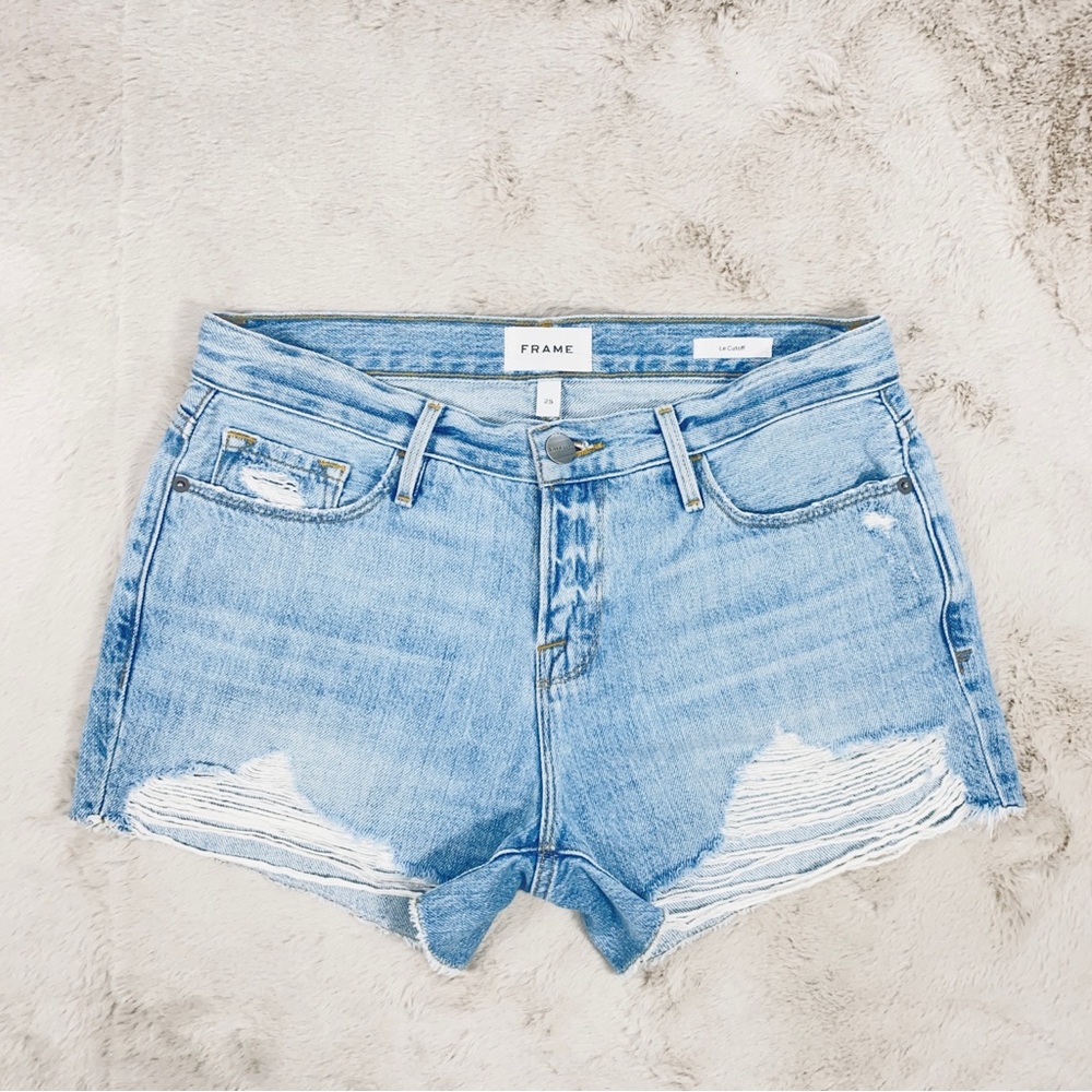 FRAME DENIM Cut-Off Short size 25 Mid Rise 100% Cotton Distressed Frayed Raw Hem